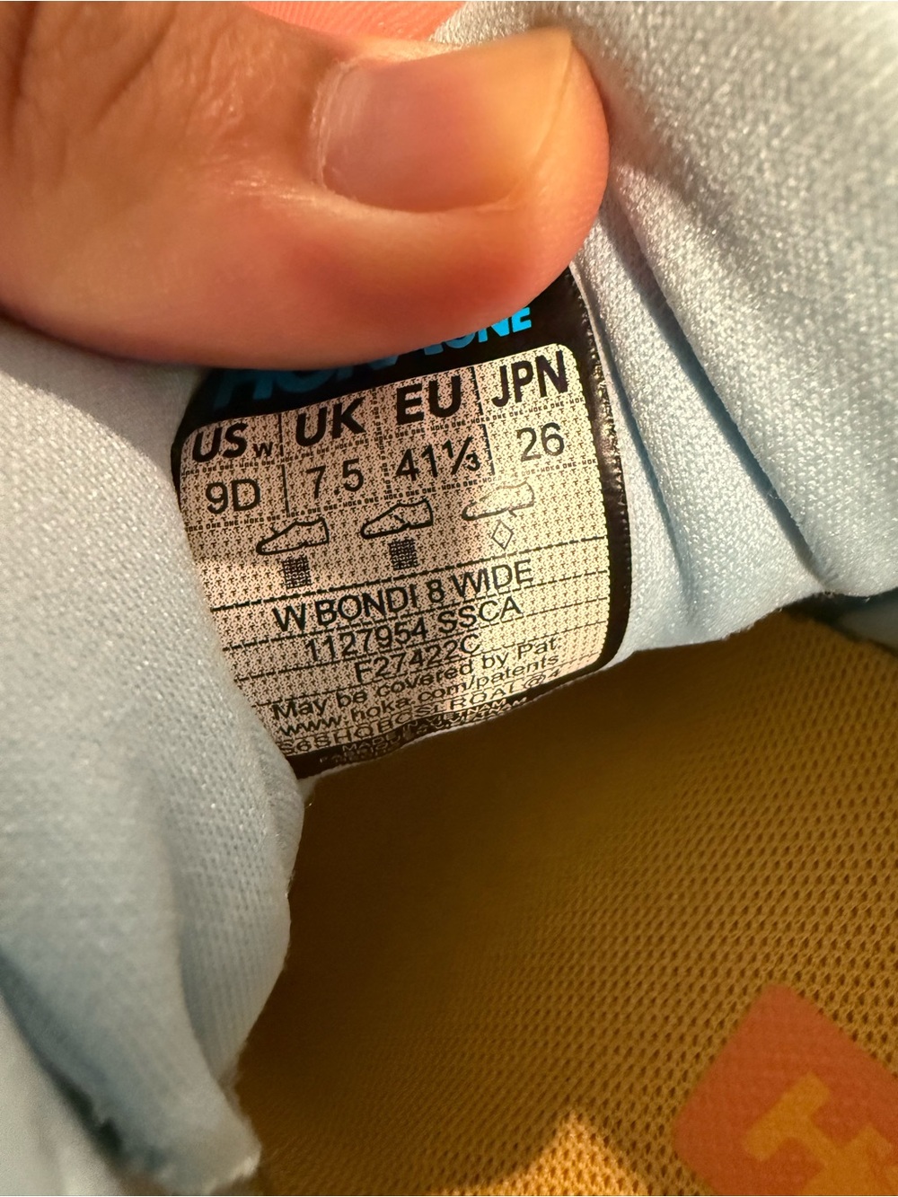 Size 9 - Hoka One Bondi 8 Women's Light Blue and Yellow Athletic Running Shoes - Picture 7 of 7